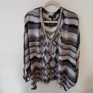 LANE‎ Bryant Black and White Chevron striped Dolman sleeve tunic size 18/20 2X